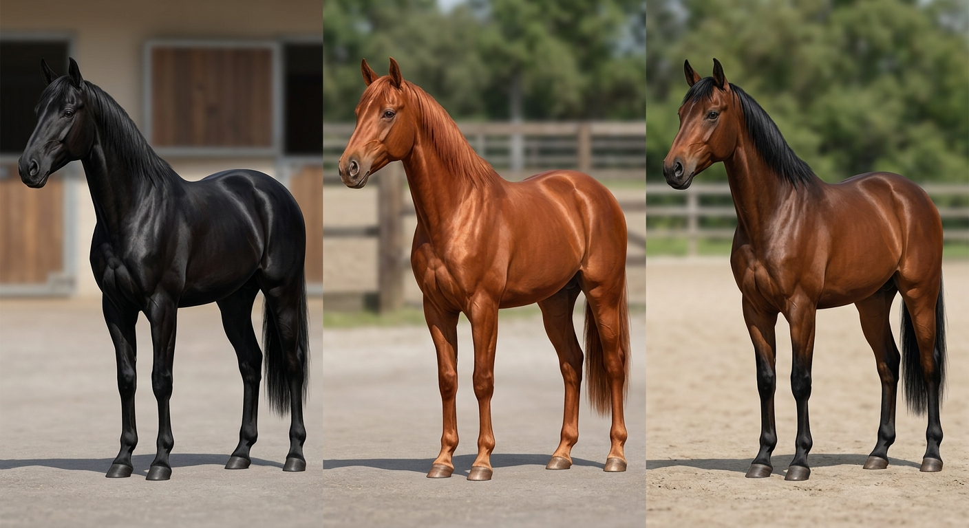 Comparaison des robes noir, alezan et bai