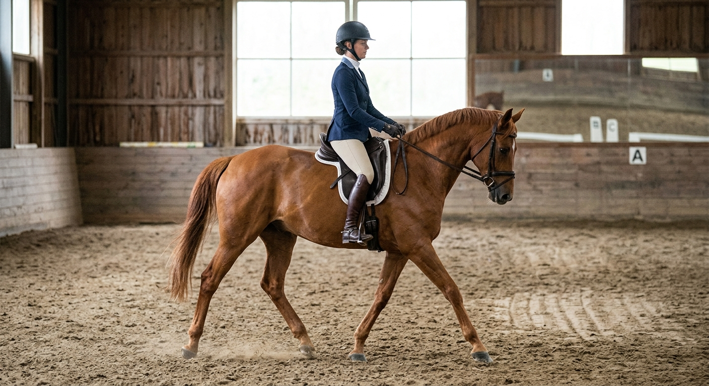 Bonne posture au trot assis sur un cheval d’école