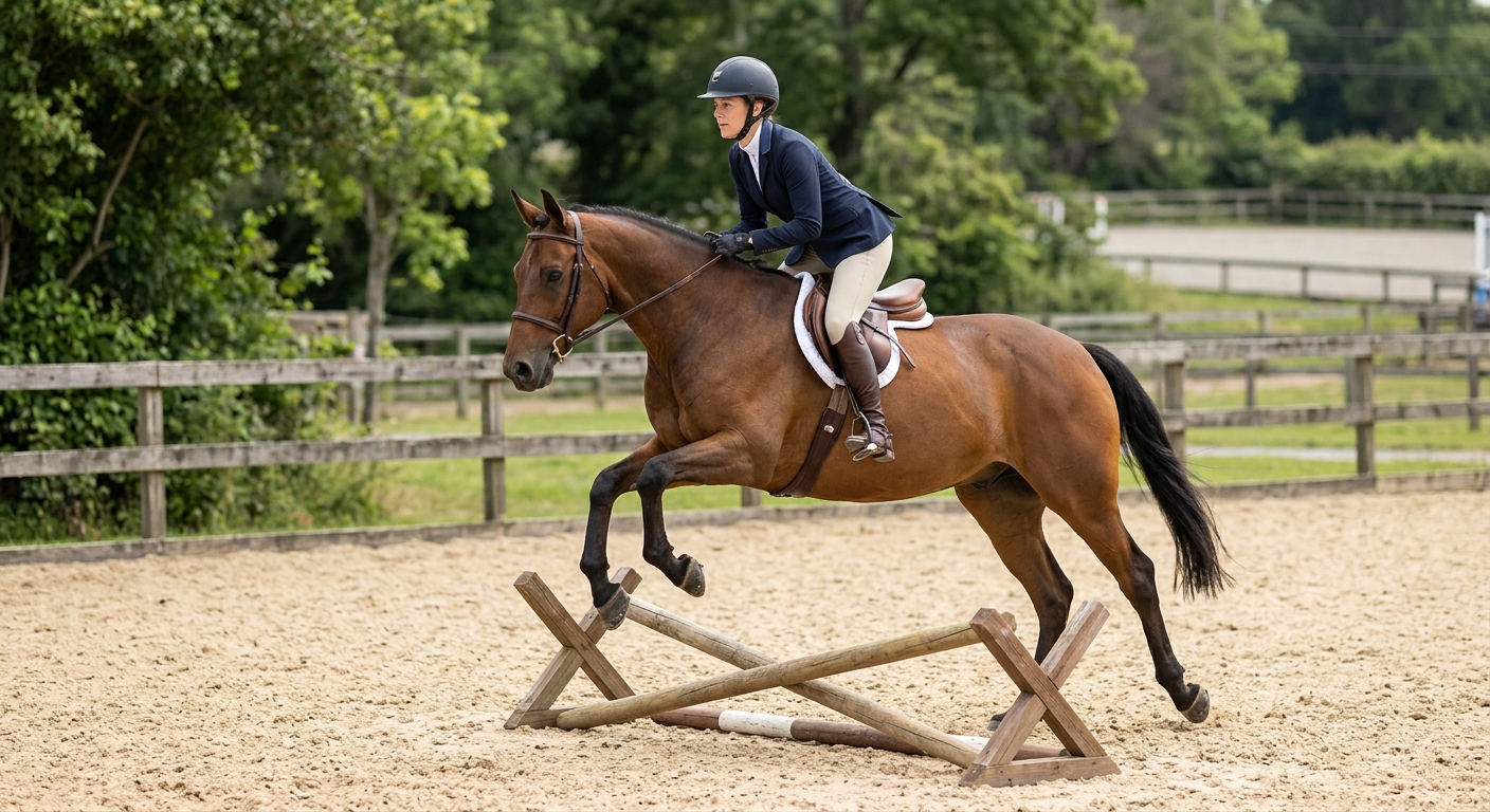 Petit obstacle sur la piste abordé au galop dans une carrière